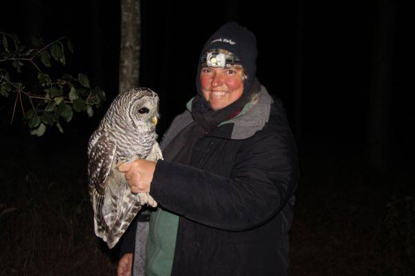 Margie Menzies with Barred Owl Photo by Annmarie Geniusz
