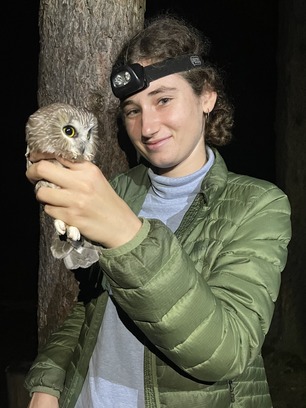 Owl Bander Maya with Saw-whet Owl Owl Bander Maya with Saw-whet Owl