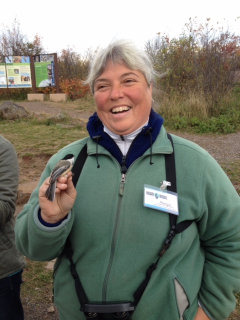 Margie Menzies with Black-capped Chickadee Margie Menzies with Black-capped Chickadee